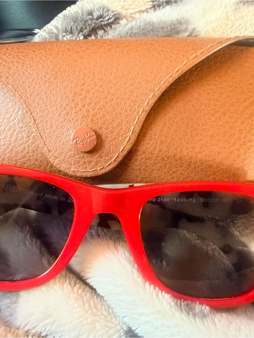 Ray-Ban RB2140 Original Wayfarer Pop Red Havana Polarized Sunglasses 50mm